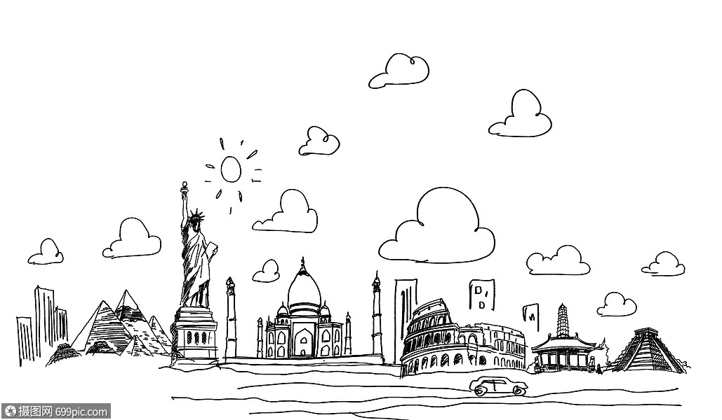 旅行素描图像与建筑物白色摩天大楼澳大利亚