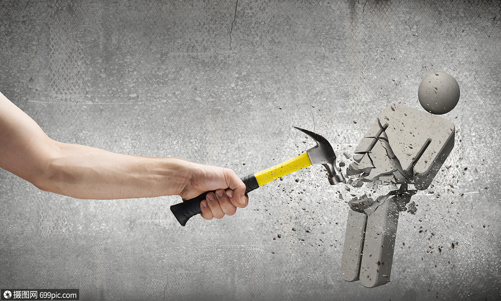 手里着特写人的手中打碎石头人的身影崩溃男人