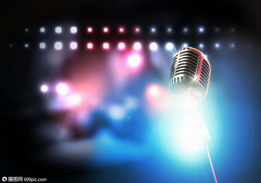 让们唱歌吧时尚的复古麦克风彩色背景让们唱歌吧