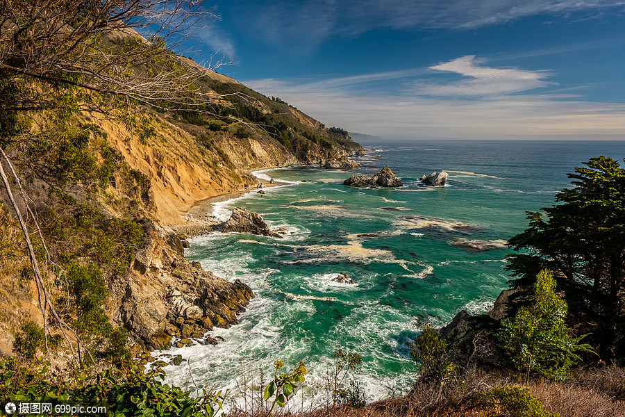 美国太平洋海岸景观,朱莉娅普菲弗伯恩斯州立公园,加利福尼亚