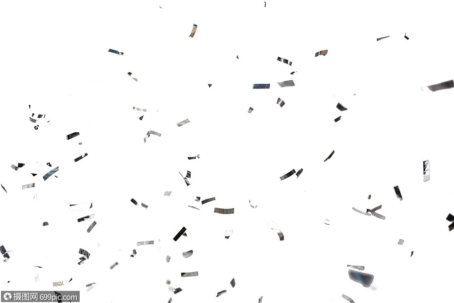 派,装饰假日白色背景上的银色纸屑