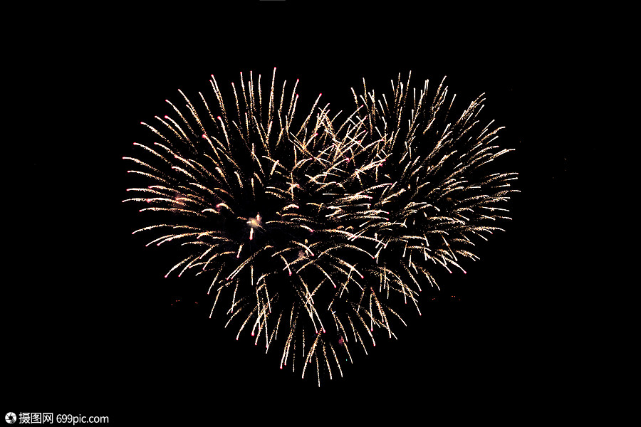 节日,庆祝,爱新的心形烟花夜晚黑暗的天空夜心形烟花