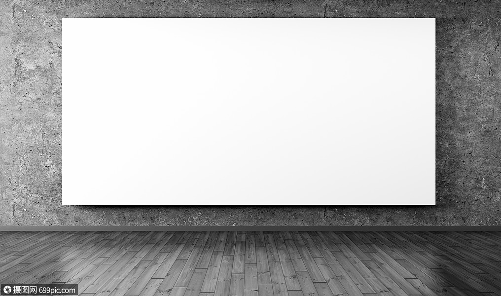 混凝土墙室内部背景三维渲染的大海报空的白板