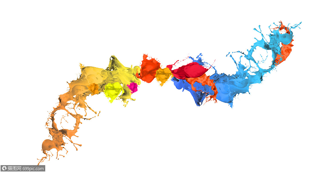 五颜六色的飞溅背景图像与彩色飞溅白色背景墨水绿色