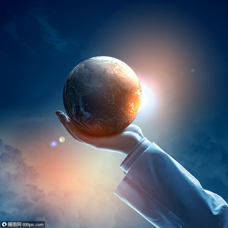 地球行星的图像手商人插图背景下握着地球行星的手持自然