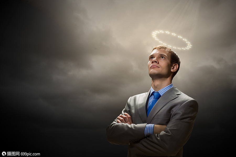 徒商人头顶光环的商人的形象信仰冥想