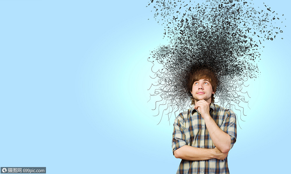 脑子里的想法轻英俊的男人他头顶上的思想