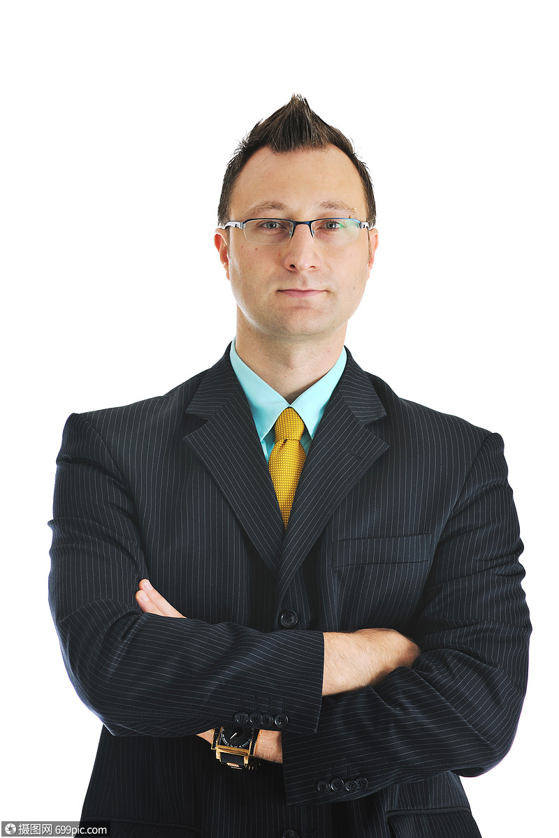 快乐的轻商人穿着西装肖像孤立白色背景上