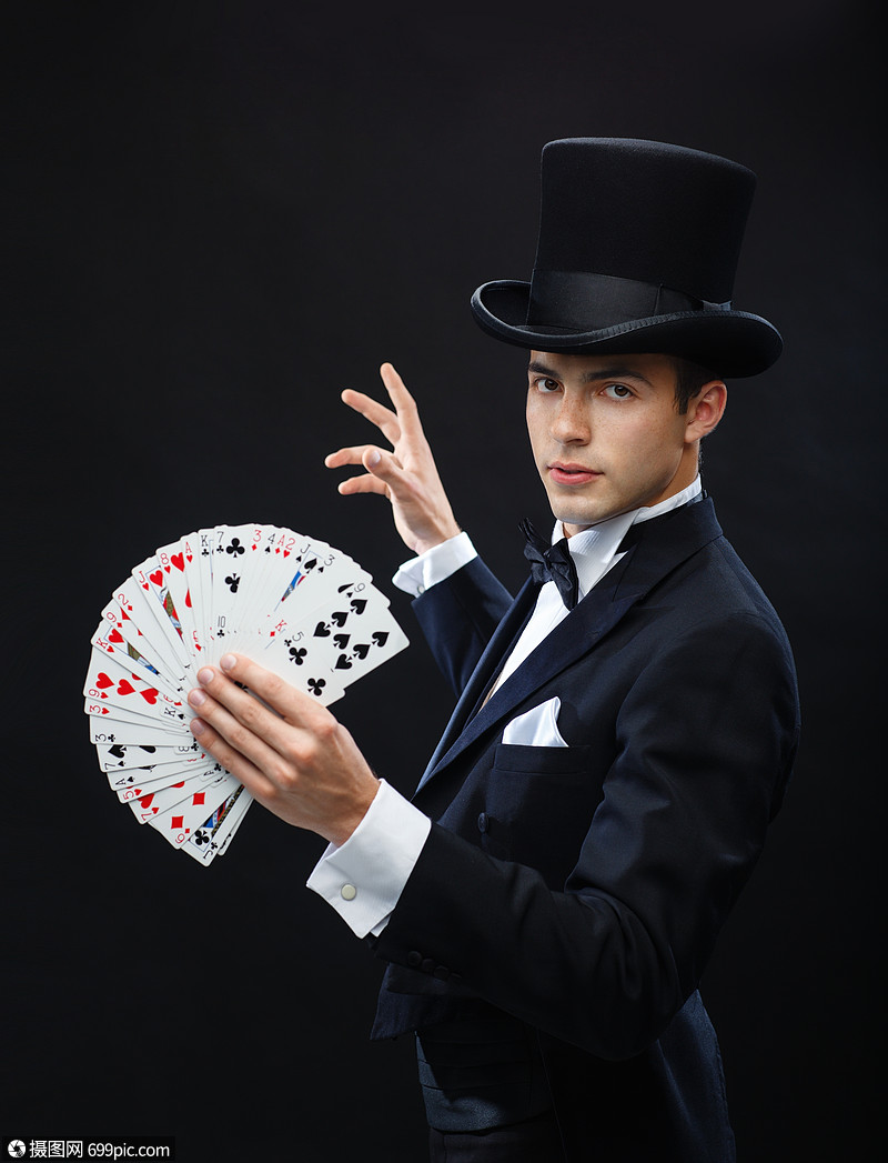 魔术,表演,马戏,扑克,表演魔术师戴着顶帽表演扑克牌运气拉斯维加斯