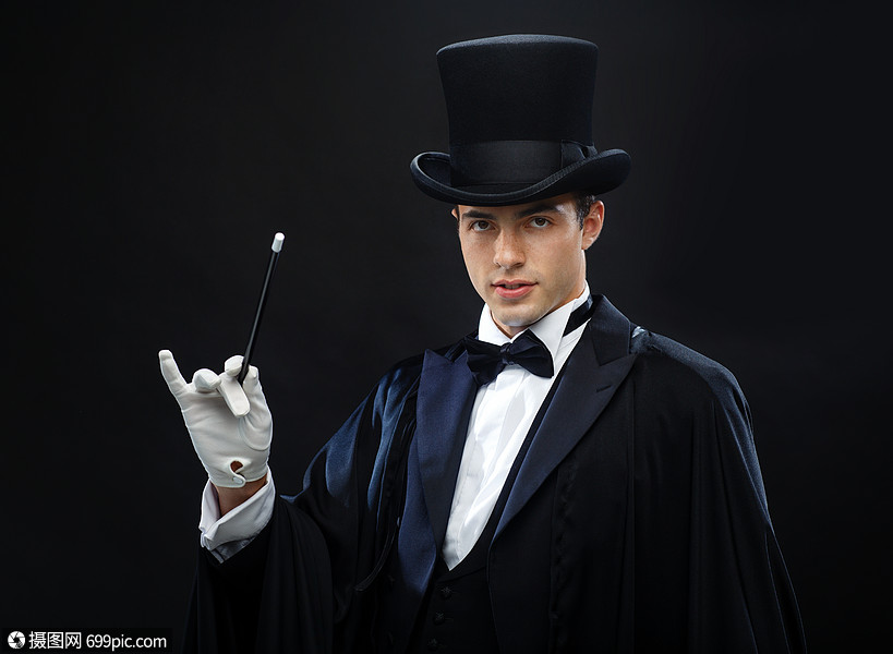 照片 外国人像 事件 表演,马戏,表演魔术师戴着顶帽子,魔杖表演魔术.