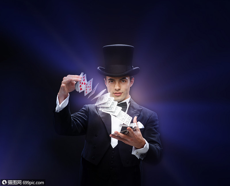 魔术,表演,马戏,扑克,表演魔术师戴着顶帽表演扑克牌
