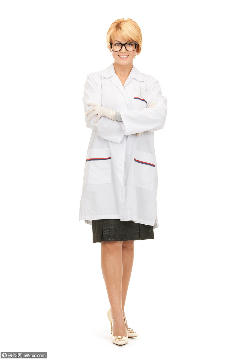 美丽的女医生的明亮照片超过白色