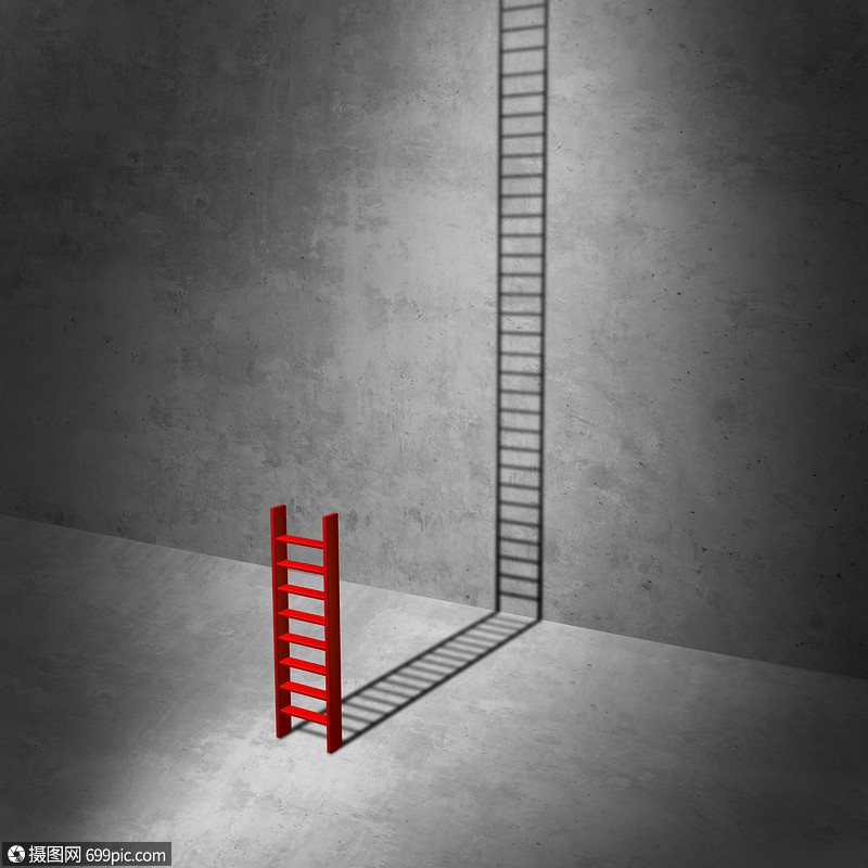 将成功想象为隐藏潜力的象征,就像红色梯子样,把个长长的影子延伸顶部