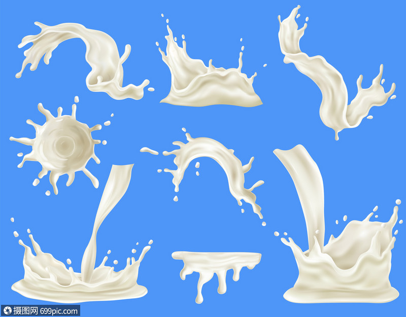 摄图网>插画>背景素材>牛奶飞溅写实蓝色背景孤立矢量插图.eps>