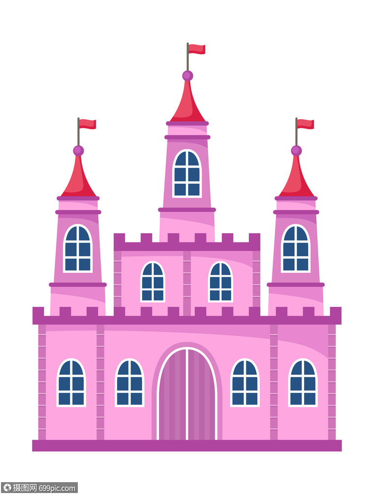 白色背景上的卡通矢量城堡