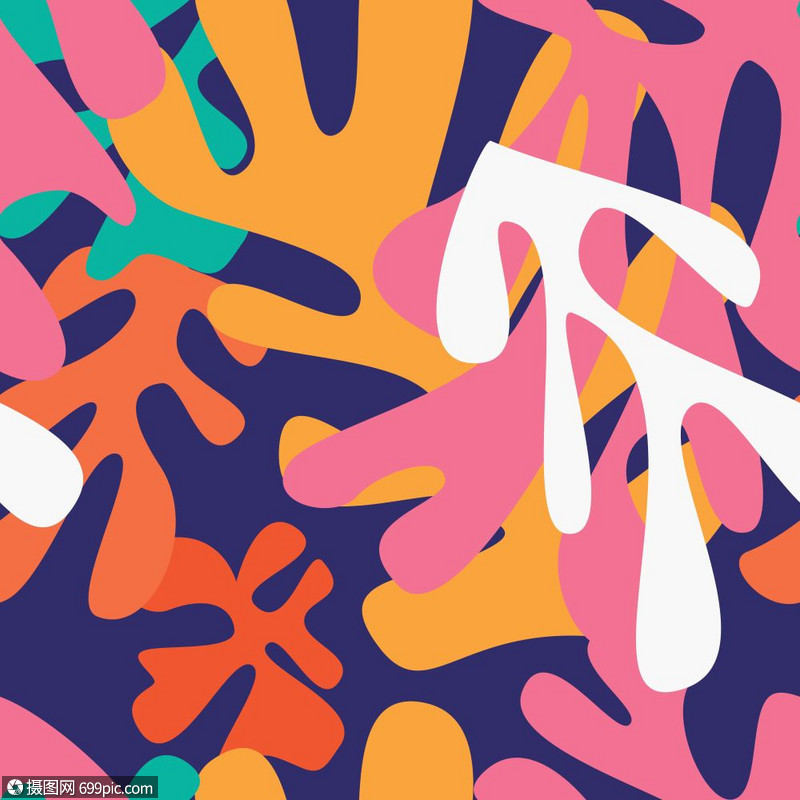 马蒂斯灵感形状无缝图案,彩色,矢量插图