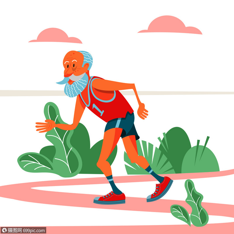 卡通老年人跑步图片