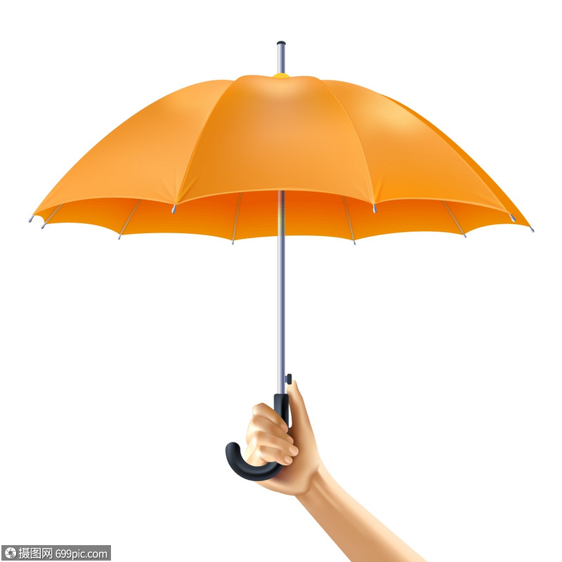 人的手着打开的黄色伞现实矢量插图手里着雨伞