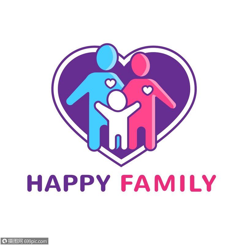家庭标志插图快乐的家庭标志与父母的孩子大心脏平矢量插图人类平的
