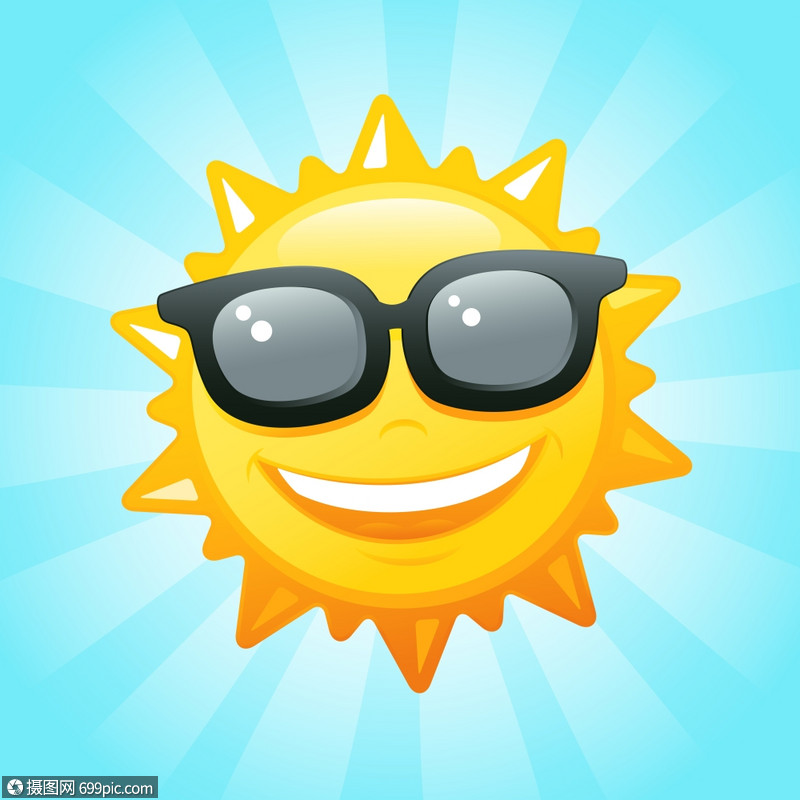 微笑太阳太阳镜天空矢量插图