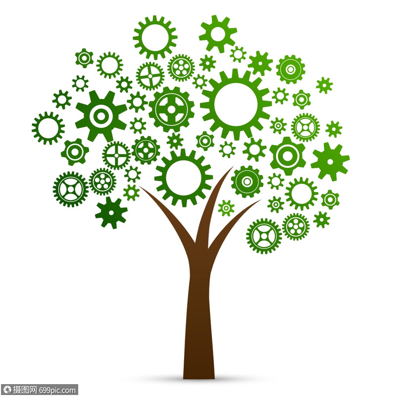工业创新树由齿轮齿轮孤立矢量插图制成生态学接口