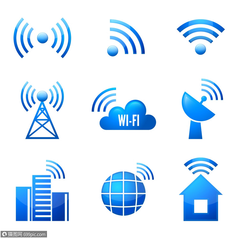 電子設備無線互聯網連接wifi符號光澤圖標貼紙孤立矢量插圖