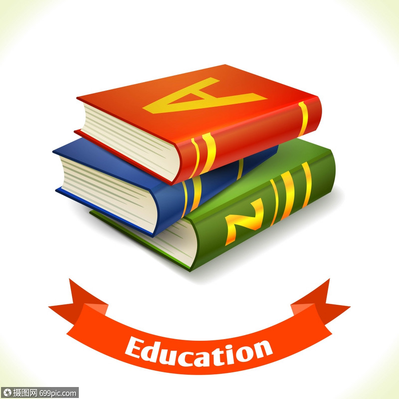 现实学校教育教科书图标与丝带横幅隔离白色背景矢量插图