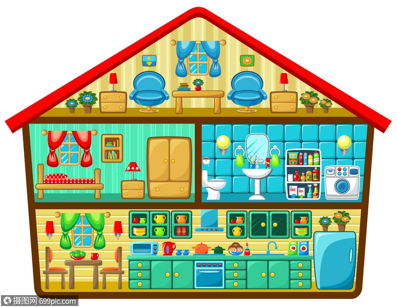 卡通房子剪裁中矢量插图