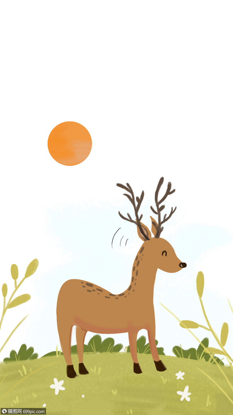 麋鹿清新插画高清图片素材