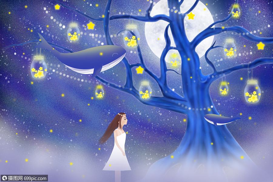 许愿树手绘鲸鱼唯美手绘