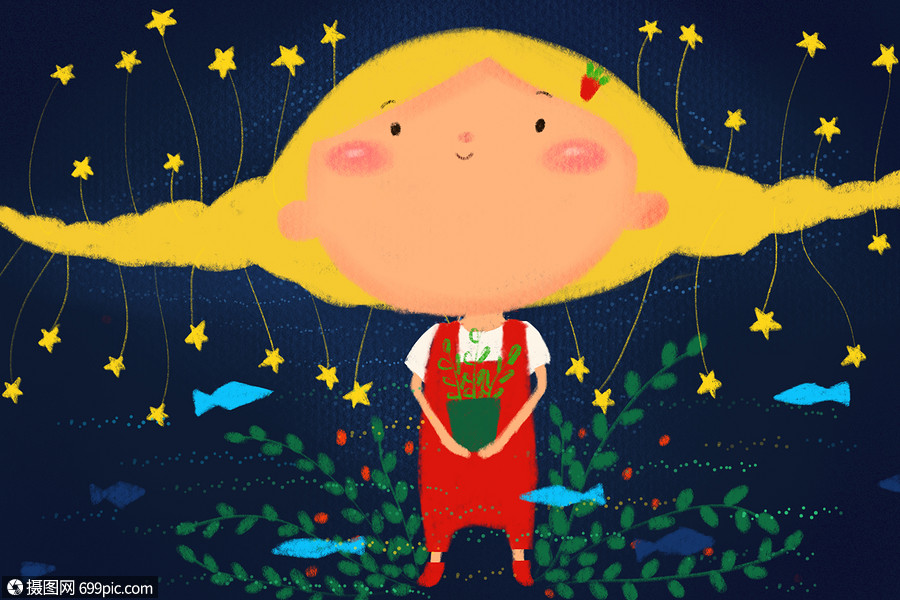 仰望星空的小孩星光浪漫插画自由
