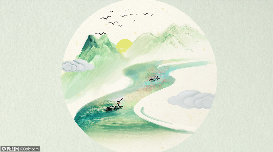 中国风山水插画手绘手绘背景