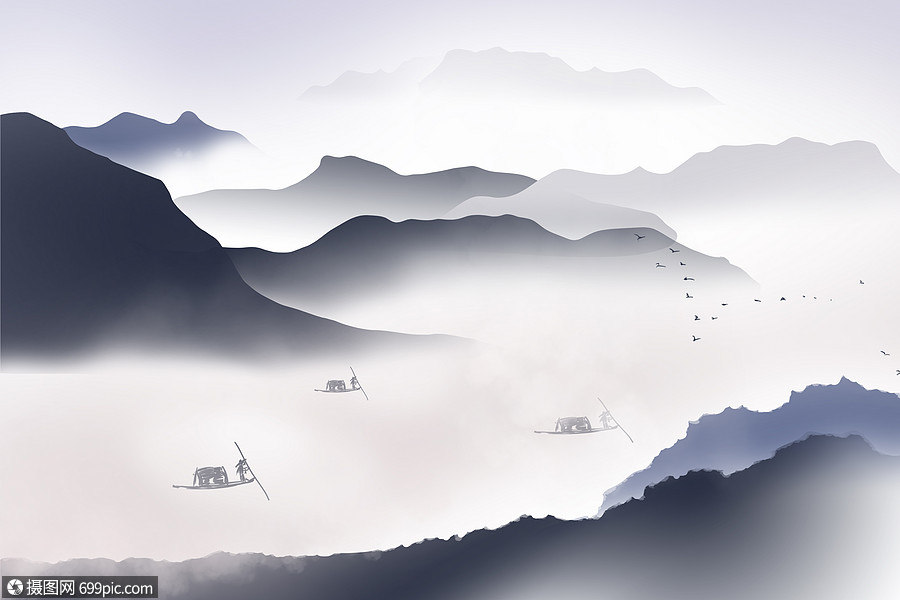 中国风山水画风景景色