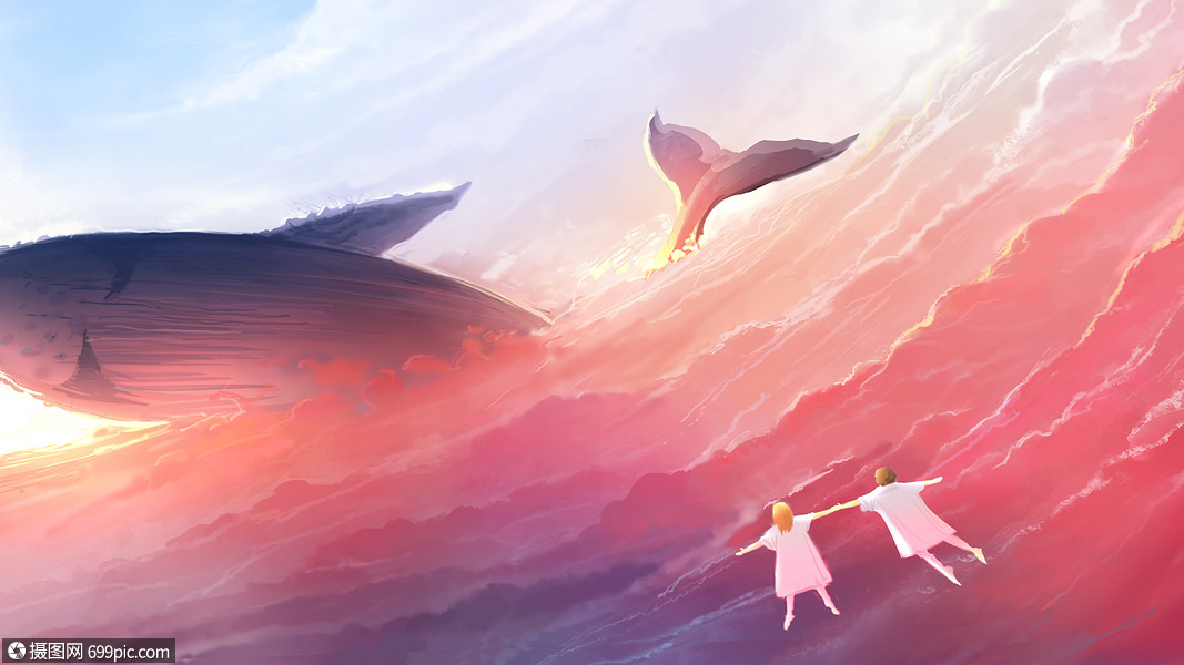 云中鲸鱼蓝鲸背景图片