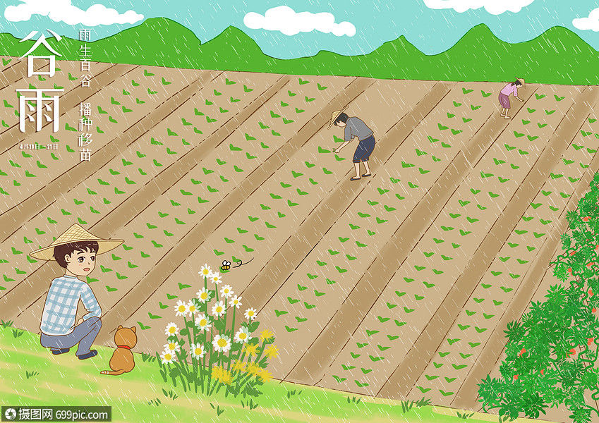 谷雨插画手绘播种图片