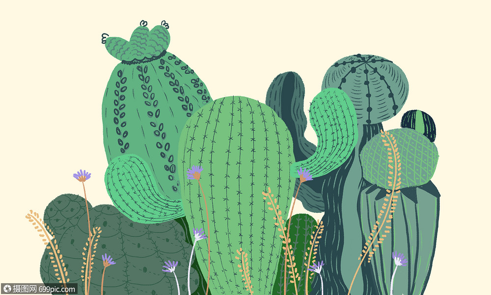 仙人球植物清新插画仙人掌素材免费下载