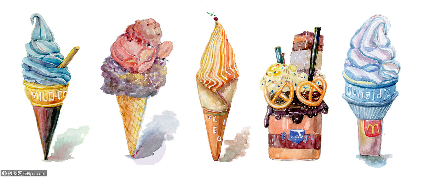手绘水彩之冰淇淋系列
