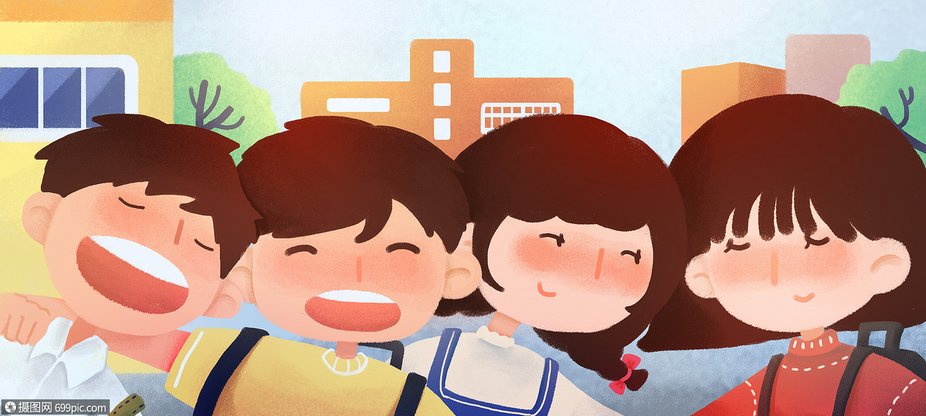 学校里开心的学生校园生活世界读书日