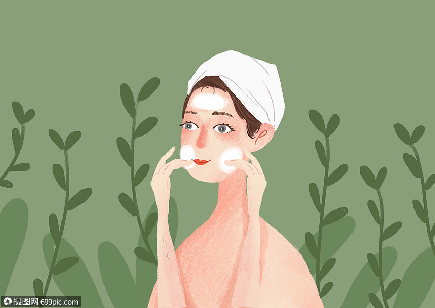 插画 生活方式 美女洗脸.psd