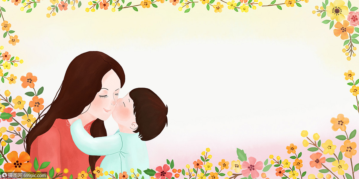 母亲节花卉背景妈妈手绘插画