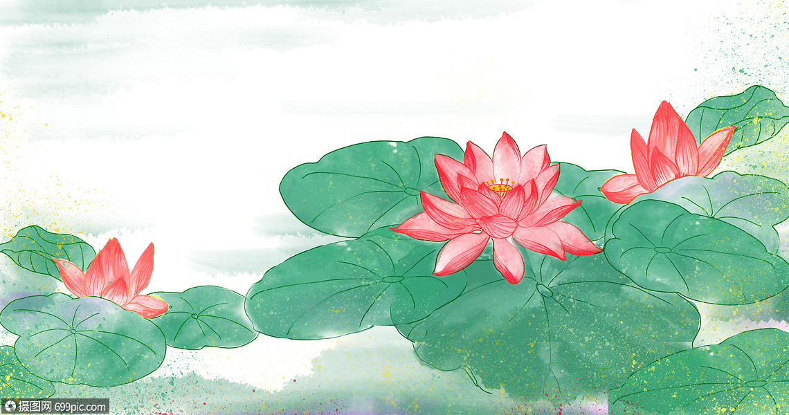 中国风荷花手绘背景