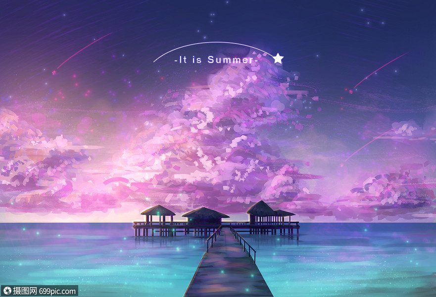 夏夜星海紫色手绘图片