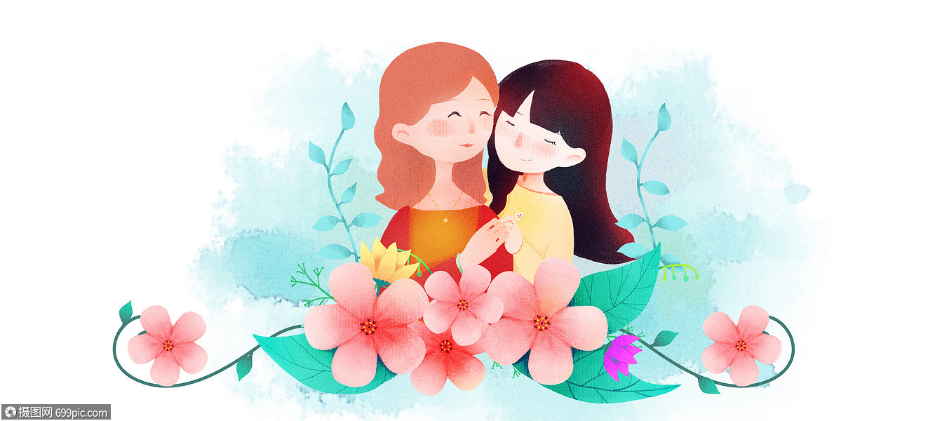 母亲节亲子插画主题psd