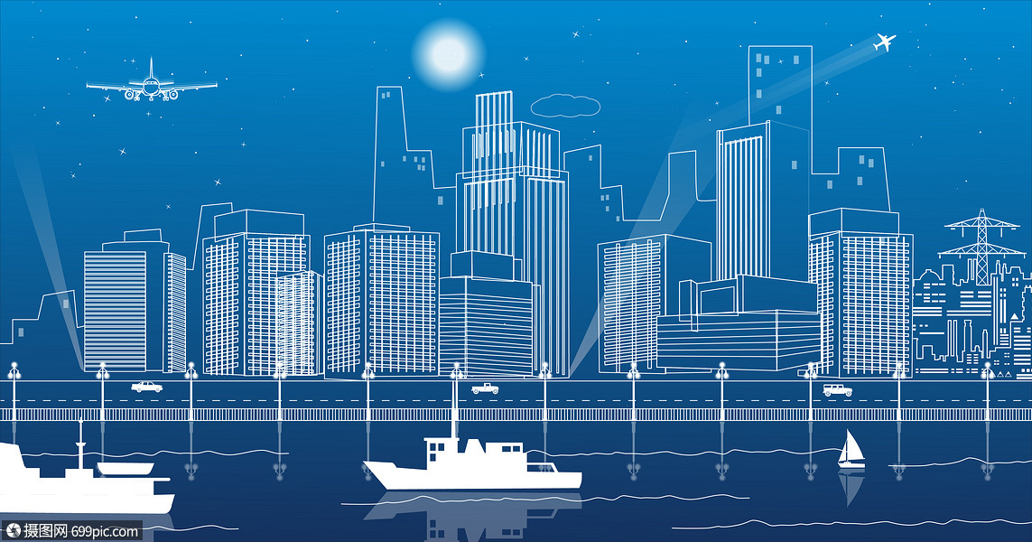 城市线条剪影风光海报背景