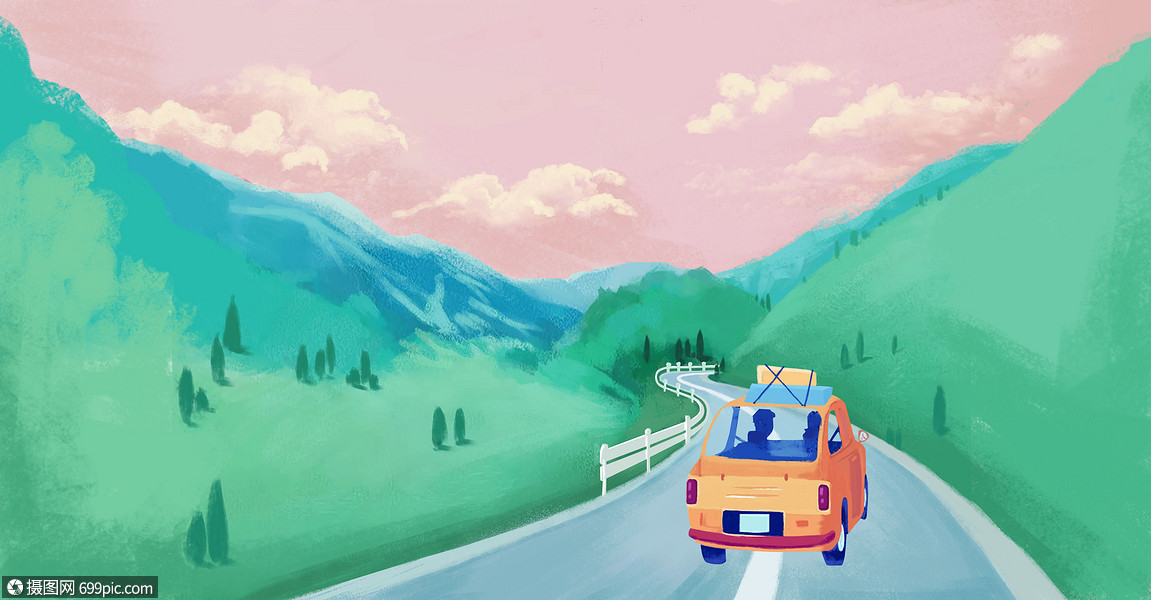 旅行在路上汽车插画