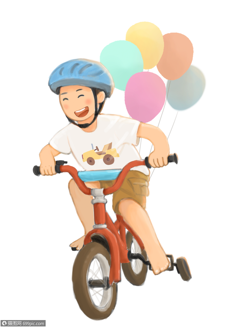 免抠元素 手绘/卡通元素 小孩骑自行车.psd