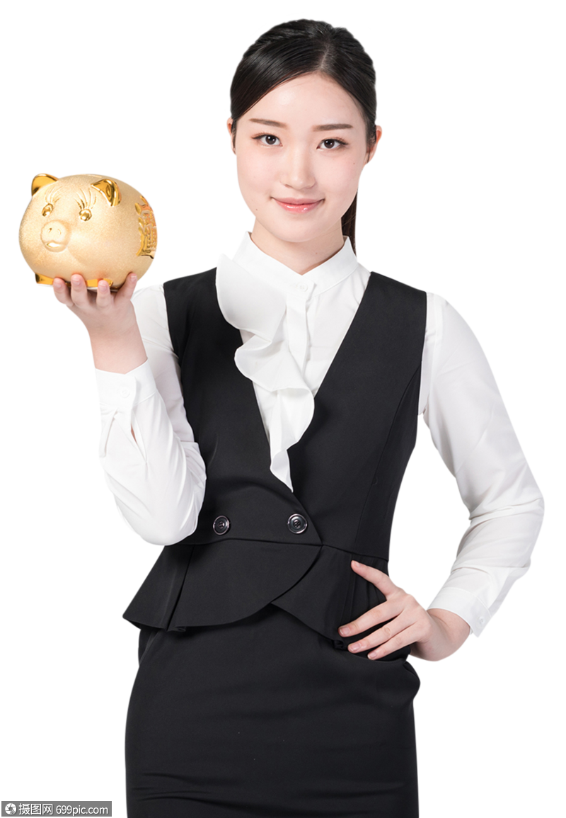 投资理财银行职业女性手拿储蓄罐图片