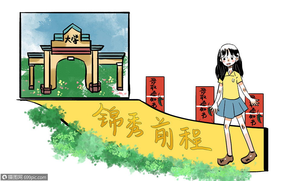 高考录取大学卡通图片