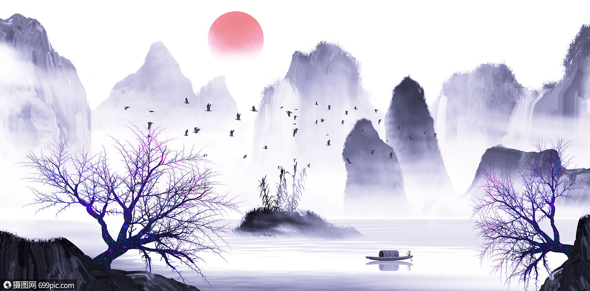 中国风水墨山水画风景国画万紫千红