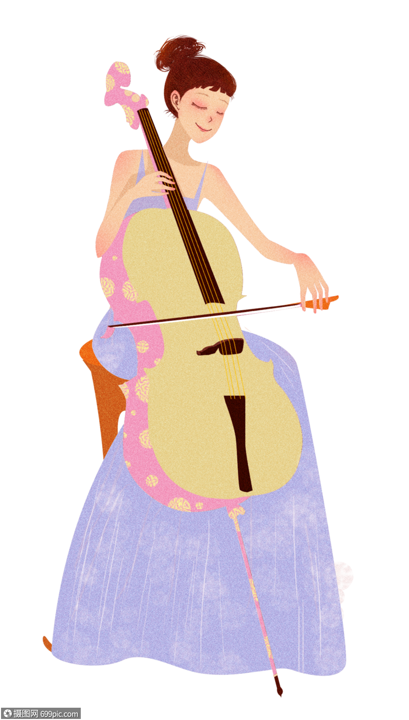免抠元素 手绘/卡通元素 拉大提琴的女生.png